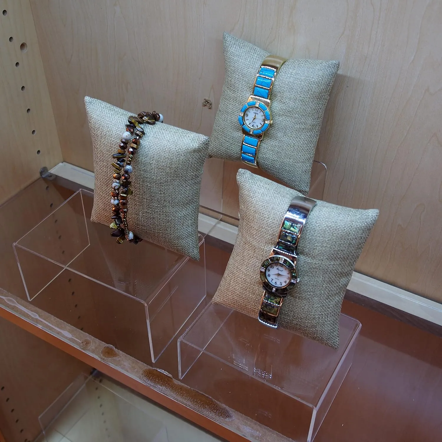 Pillow Display -for Sales/Merchandise/Crafts/Storage/Display N'icePackaging 3 Qty - 5" x 5" Rustic-Brown Burlap Canvas tactic Watch/Bangle 