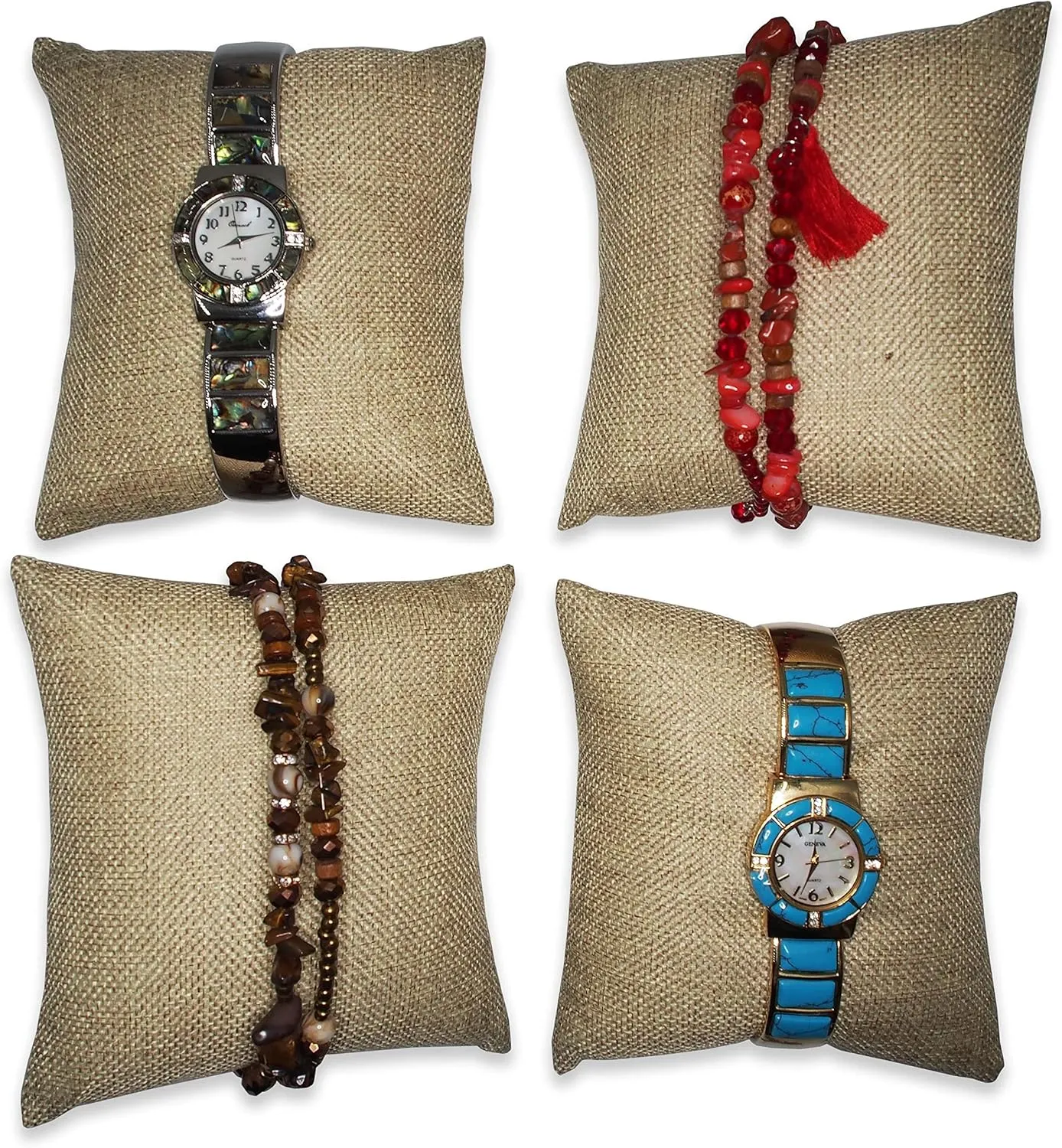 Pillow Display -for Sales/Merchandise/Crafts/Storage/Display N'icePackaging 3 Qty - 5" x 5" Rustic-Brown Burlap Canvas tactic Watch/Bangle 