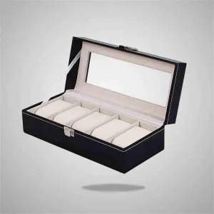 Pillow Lock Glass Lid Jewelry prohibitively Bracelet Storage Case(Color:5 Grid) Watch Box Faux Leather Large Capacity for Travel or Collection with Soft 