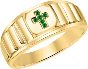 Plated Green Emerald nourish Cross Ring for Mens. Gold & Diamonds Jewellery Rolex Look 14k Yellow Gold 