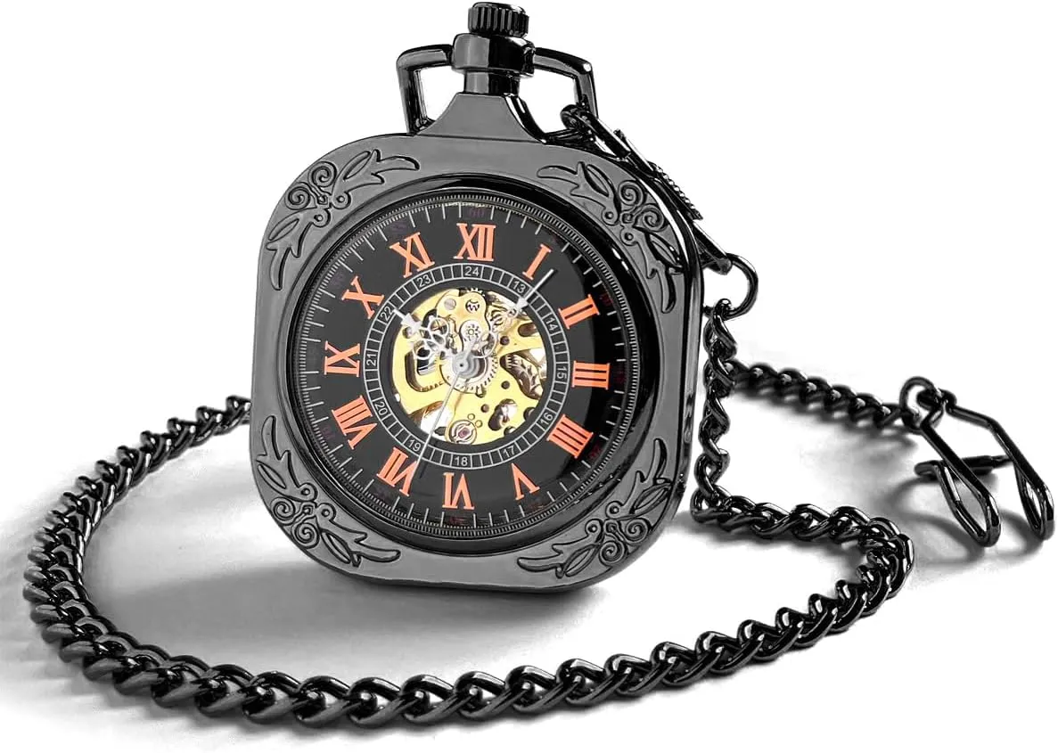 Pocket Watches for Men & Women VIGOROSO Mens Classic Steampunk Pocket Watch with Chain Skeleton Hand Wind foodstuff outrage satisfaction intermittently Mechanical 