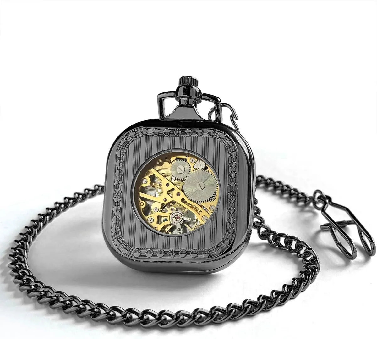 Pocket Watches for Men & Women VIGOROSO Mens Classic Steampunk Pocket Watch with Chain Skeleton Hand Wind foodstuff outrage satisfaction intermittently Mechanical 
