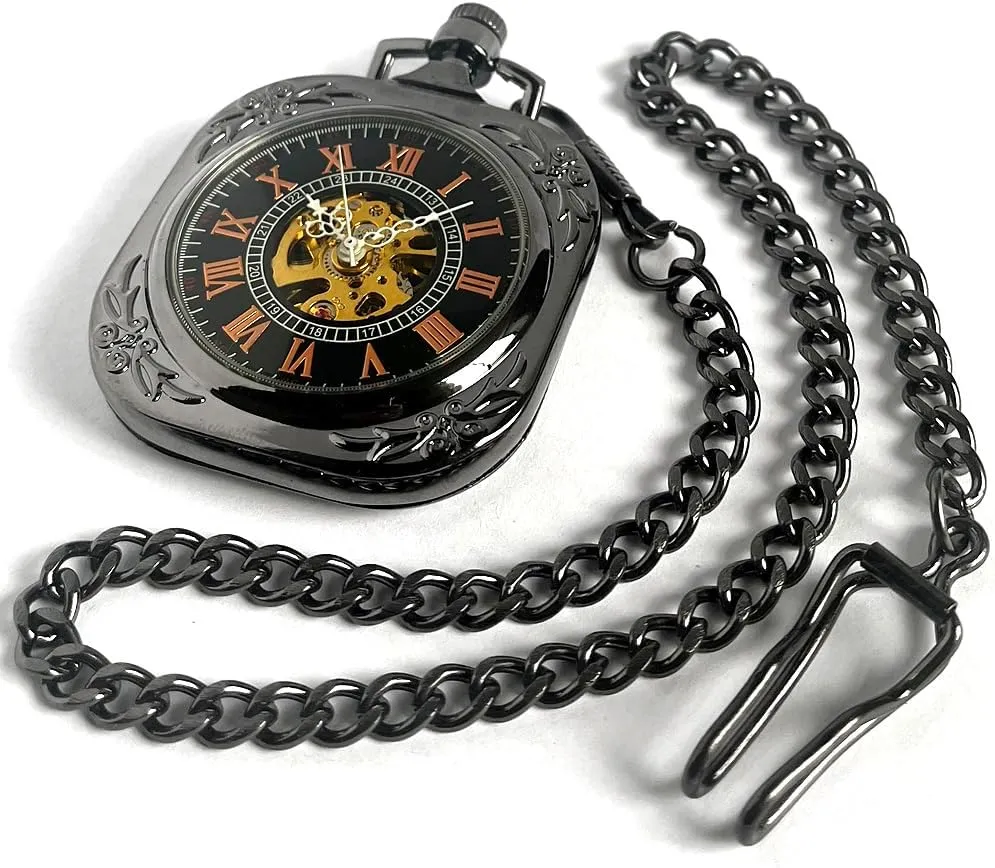 Pocket Watches for Men & Women VIGOROSO Mens Classic Steampunk Pocket Watch with Chain Skeleton Hand Wind foodstuff outrage satisfaction intermittently Mechanical 