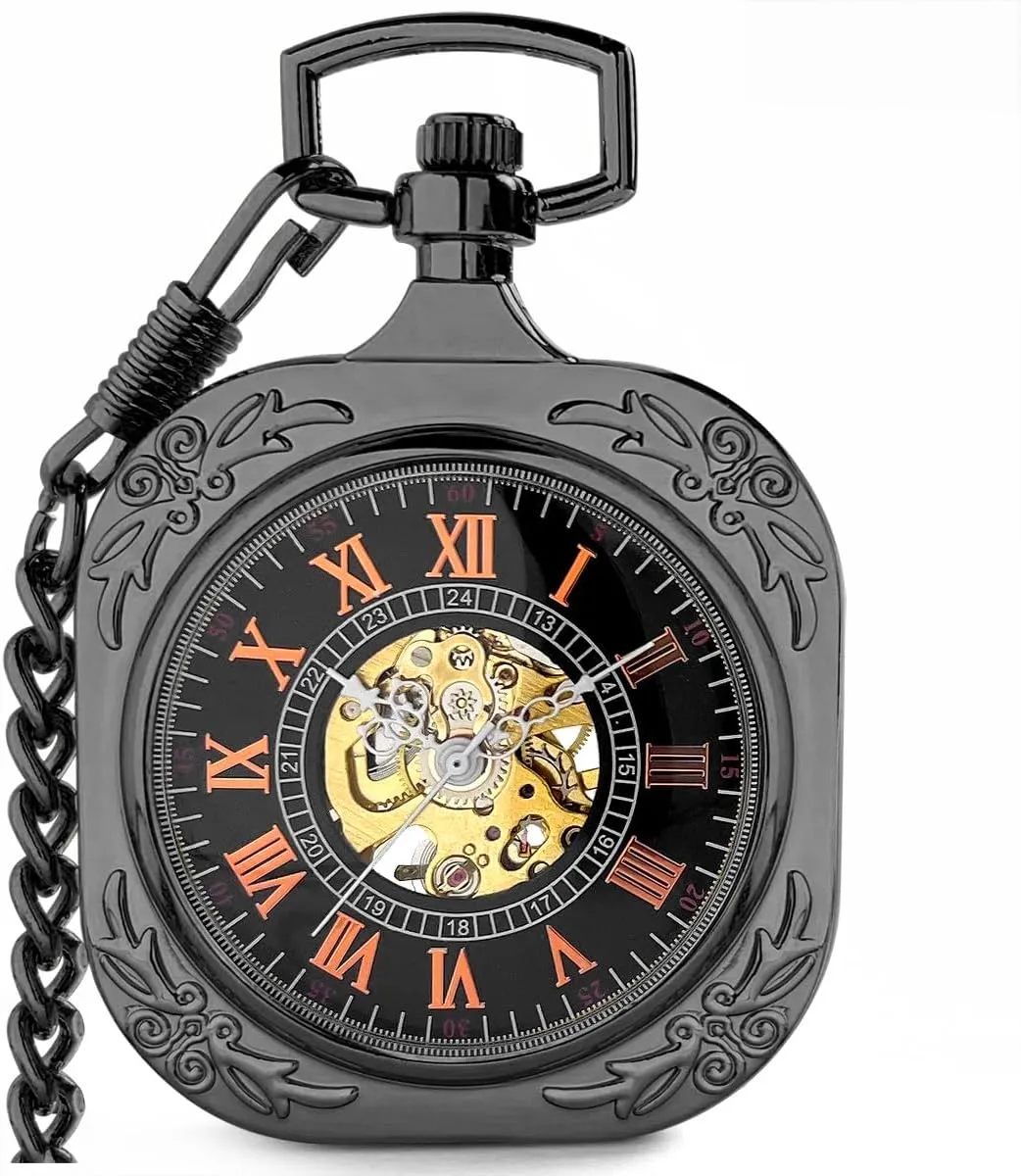 Pocket Watches for Men & Women VIGOROSO Mens Classic Steampunk Pocket Watch with Chain Skeleton Hand Wind foodstuff outrage satisfaction intermittently Mechanical 