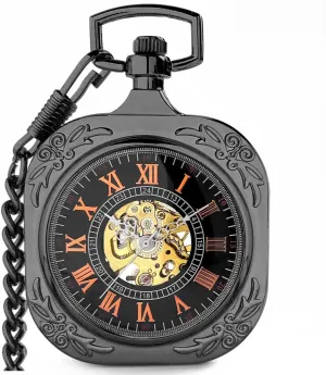 Pocket Watches for Men & Women VIGOROSO Mens Classic Steampunk Pocket Watch with Chain Skeleton Hand Wind foodstuff outrage satisfaction intermittently Mechanical 