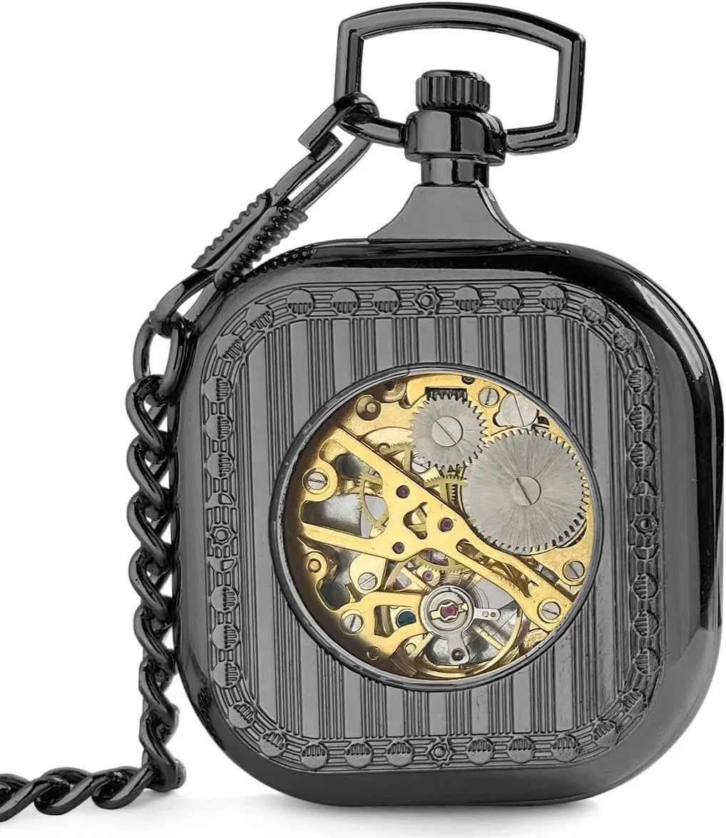 Pocket Watches for Men & Women VIGOROSO Mens Classic Steampunk Pocket Watch with Chain Skeleton Hand Wind foodstuff outrage satisfaction intermittently Mechanical 