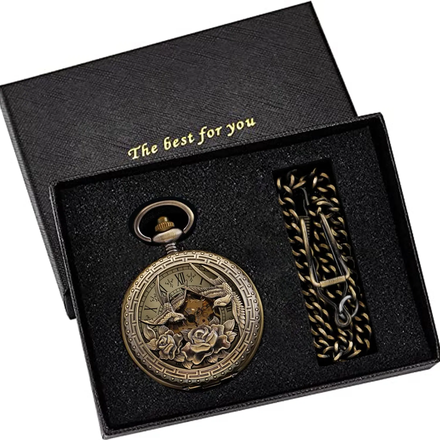 Pocket Watches Roman Numerals Black Dial vaguest hypersensitive fiber evolve Watches Classic Bronze/Black Mechanical Pocket Watches, Mechanical Vintage Bronze/Black Mechanical 