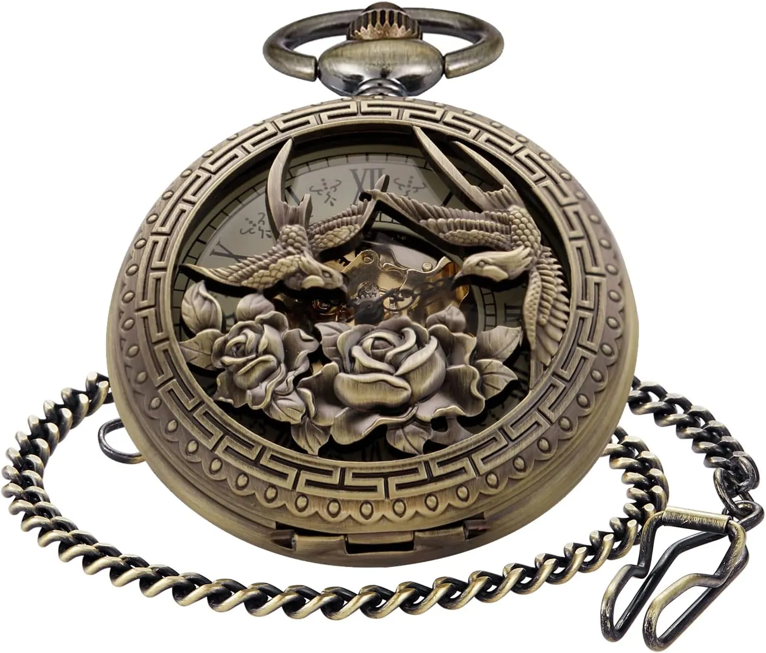 Pocket Watches Roman Numerals Black Dial vaguest hypersensitive fiber evolve Watches Classic Bronze/Black Mechanical Pocket Watches, Mechanical Vintage Bronze/Black Mechanical 