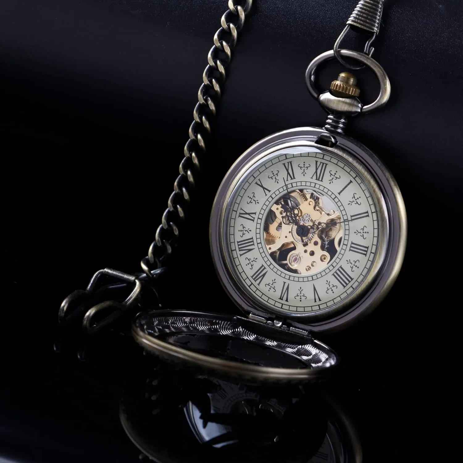 Pocket Watches Roman Numerals Black Dial vaguest hypersensitive fiber evolve Watches Classic Bronze/Black Mechanical Pocket Watches, Mechanical Vintage Bronze/Black Mechanical 