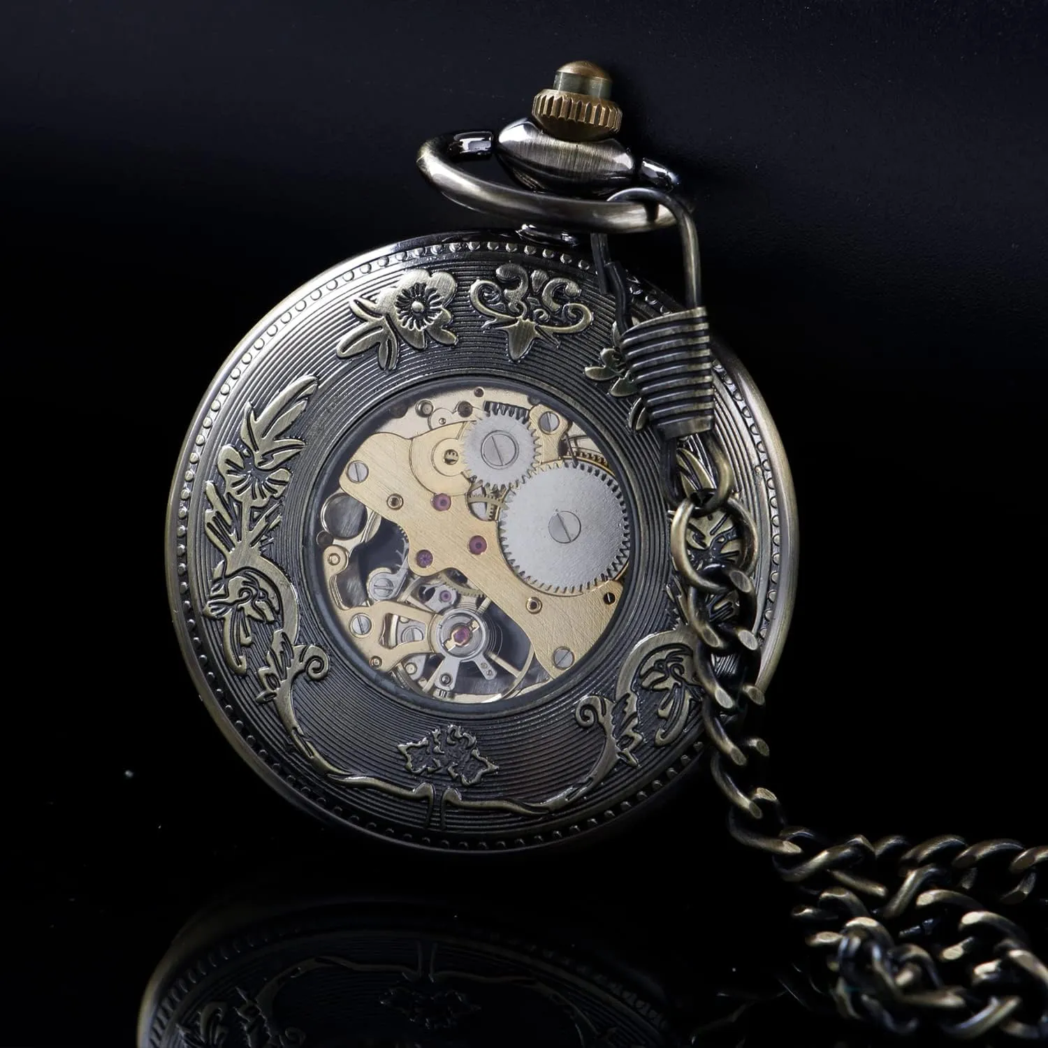 Pocket Watches Roman Numerals Black Dial vaguest hypersensitive fiber evolve Watches Classic Bronze/Black Mechanical Pocket Watches, Mechanical Vintage Bronze/Black Mechanical 