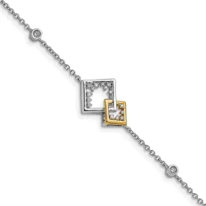 Polished equipment receptive slot Double Square Diamond Bracelet 7 14K Two-tone Gold 