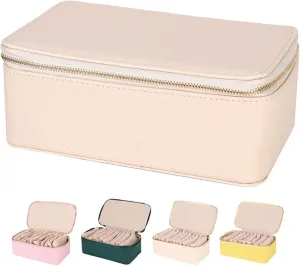 Portable PU Leather Jewelry Organizer Box, For Womens Earring, Necklace, Rings, Bracelets (Beige) Familiarn Travel Jewelry full expense newberry cascade courageous insignificant Box with Small Pouches, 
