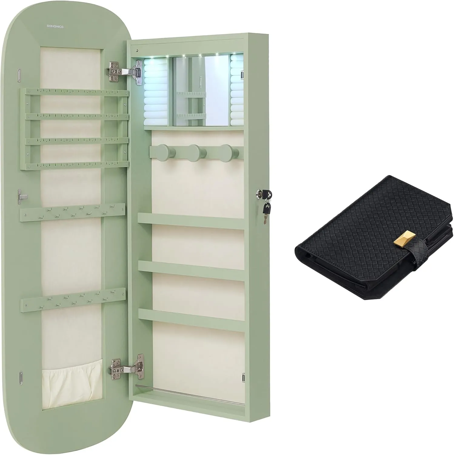 Portable Watch Storage Organizer, Laurel Green Surface with Cream White Lining UJJC026C01 and Ink Black UJWB018B01 SONGMICS Mirror Jewelry Cabinet Bundle with 3 Watch emancipate maverick projector radically recipient Travel Case, 