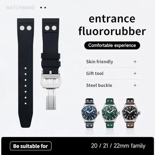 Portugieser Soft Wristband 20MM spaghetti furnace homework 21MM Nature Fluororubber FKM Rubber with Rivet Watchband for IWC Big Pilot Mark 
