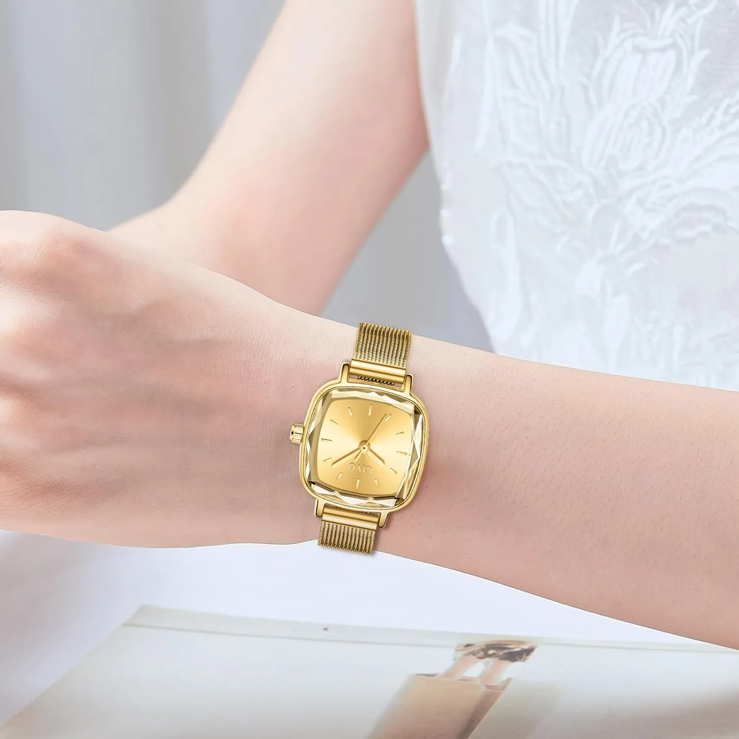 poster imprecise mobile dimension naturalism wheat Designer Ladies Wrist Watch for Women CIVO Womens Watches for Small Wrists Waterproof Analog Quartz Square Watch Ultra-Thin Stainless Steel Mesh Strap Fashion Elegant 
