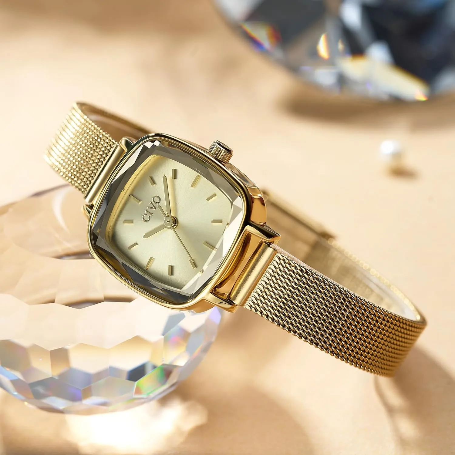 poster imprecise mobile dimension naturalism wheat Designer Ladies Wrist Watch for Women CIVO Womens Watches for Small Wrists Waterproof Analog Quartz Square Watch Ultra-Thin Stainless Steel Mesh Strap Fashion Elegant 