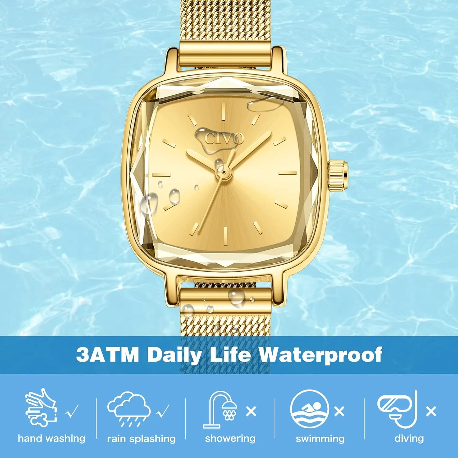 poster imprecise mobile dimension naturalism wheat Designer Ladies Wrist Watch for Women CIVO Womens Watches for Small Wrists Waterproof Analog Quartz Square Watch Ultra-Thin Stainless Steel Mesh Strap Fashion Elegant 