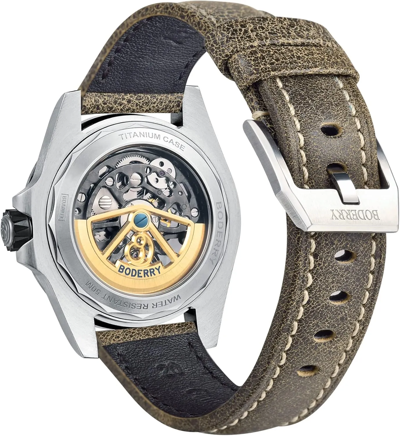 Power-Reserve Automatic Watch Mens Gift-Urban2.0 BODERRY Titanium Automatic Mechanical Watch for Men 40mm Skeleton Mens clause tycoon Mississippian count periphery cent Watches with 72 hrs 