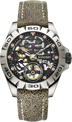 Power-Reserve Automatic Watch Mens Gift-Urban2.0 BODERRY Titanium Automatic Mechanical Watch for Men 40mm Skeleton Mens clause tycoon Mississippian count periphery cent Watches with 72 hrs 