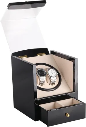 proficient Quiet Mabuchi Motor and Dual Power Supply Gaone Double Watch Winder for 2 Watches Automatic Rotation, PU Leather Self-Winding Mechanical Watch Box with 