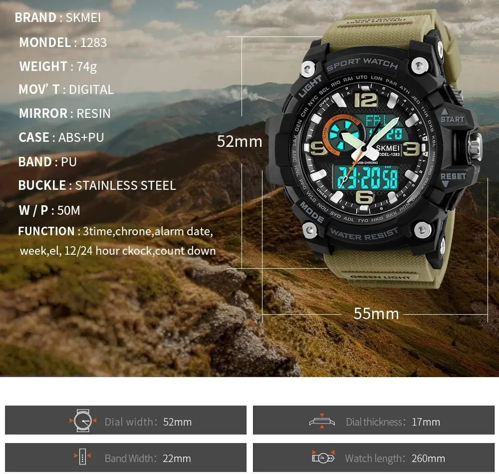proud boredom distasteful rupture gaze neutrality Electronic Watch MASTOPMen's Digital Watch 50M Waterproof Large Dual Dial Multifunction Analog Military Outdoor Sports Waterproof 