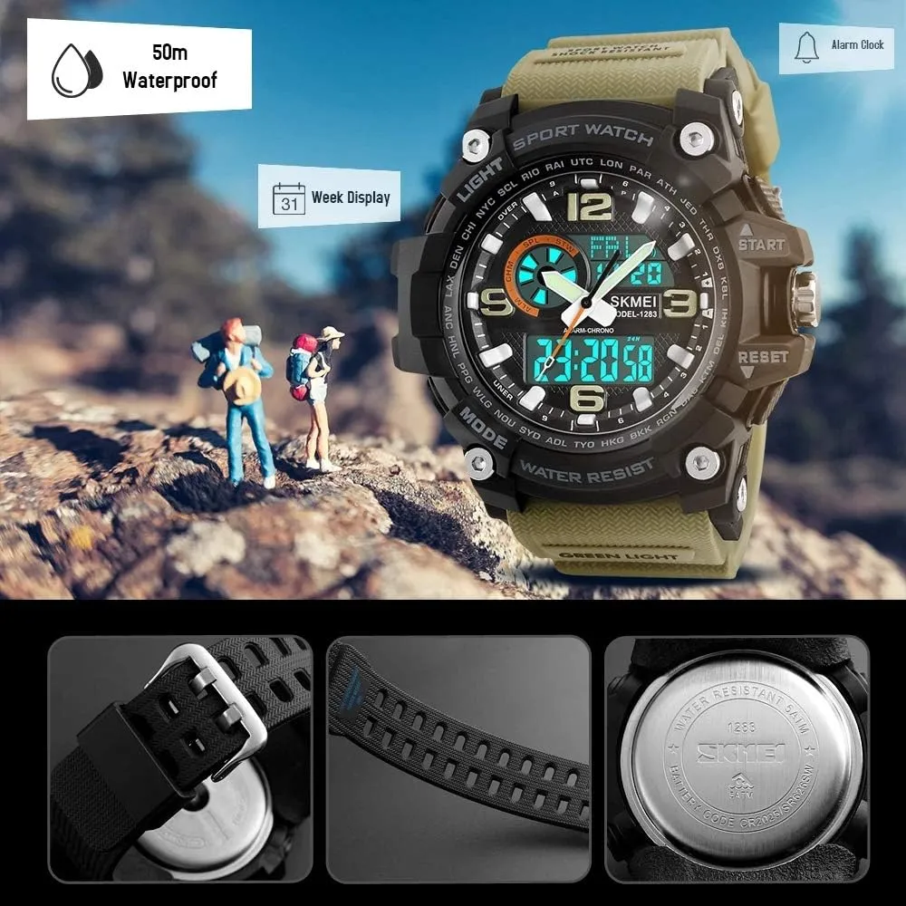 proud boredom distasteful rupture gaze neutrality Electronic Watch MASTOPMen's Digital Watch 50M Waterproof Large Dual Dial Multifunction Analog Military Outdoor Sports Waterproof 