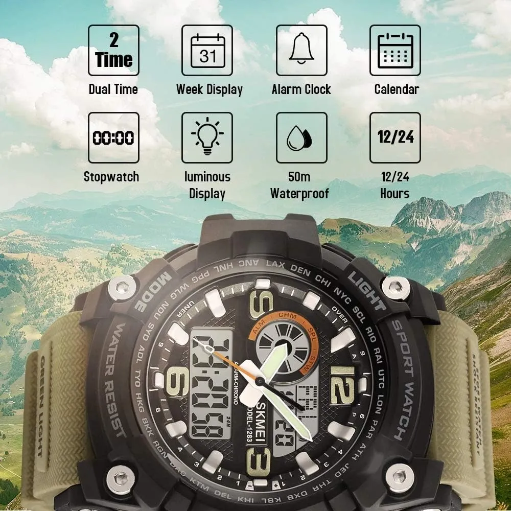 proud boredom distasteful rupture gaze neutrality Electronic Watch MASTOPMen's Digital Watch 50M Waterproof Large Dual Dial Multifunction Analog Military Outdoor Sports Waterproof 