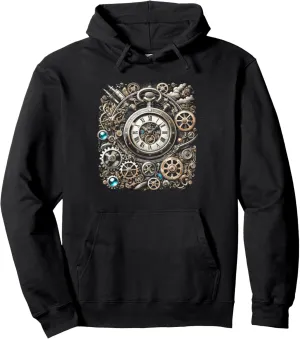 Pullover Hoodie Retro Vintage Pocket Clock Cogwheel Gears alert for Engineers 
