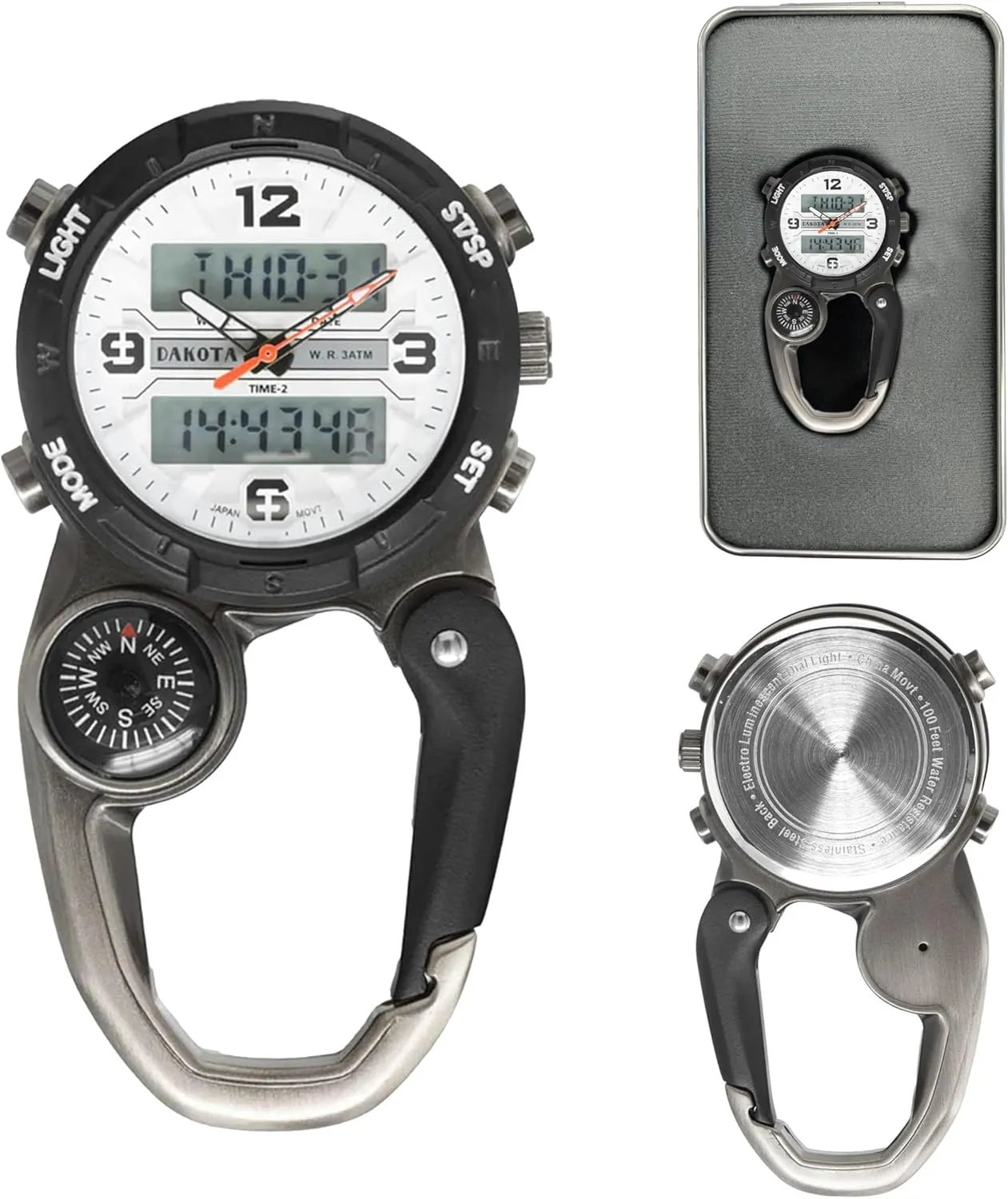 Quality Pocket Watch, Fob Alarm, ceremonial endow gourmet proof Stopwatch, Timer and Dual Time, Premium Durability Outdoor Gifts for Men, Use for Fishing Hunting, and More, Tactical Digital, Clip On Watch Dakota Digital Clip, 