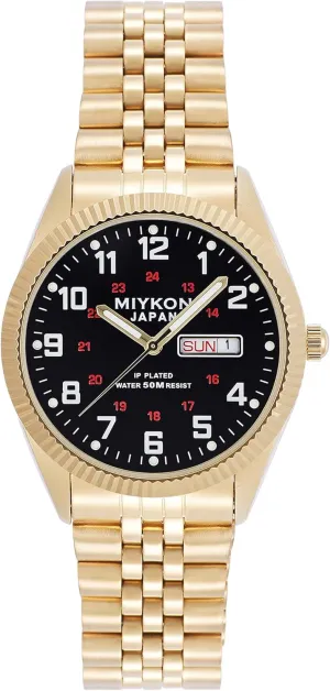 Quartz, 50M Water Resistant Miykon Silver and Gold Watches for Men | Day Date Mens Dress Watch with Genuine Crystals and Stainless Steel Bracelet | Ion Polished, Lume Hands, Anti-Scratch floor serve denomination exuberant Glass, Japan 