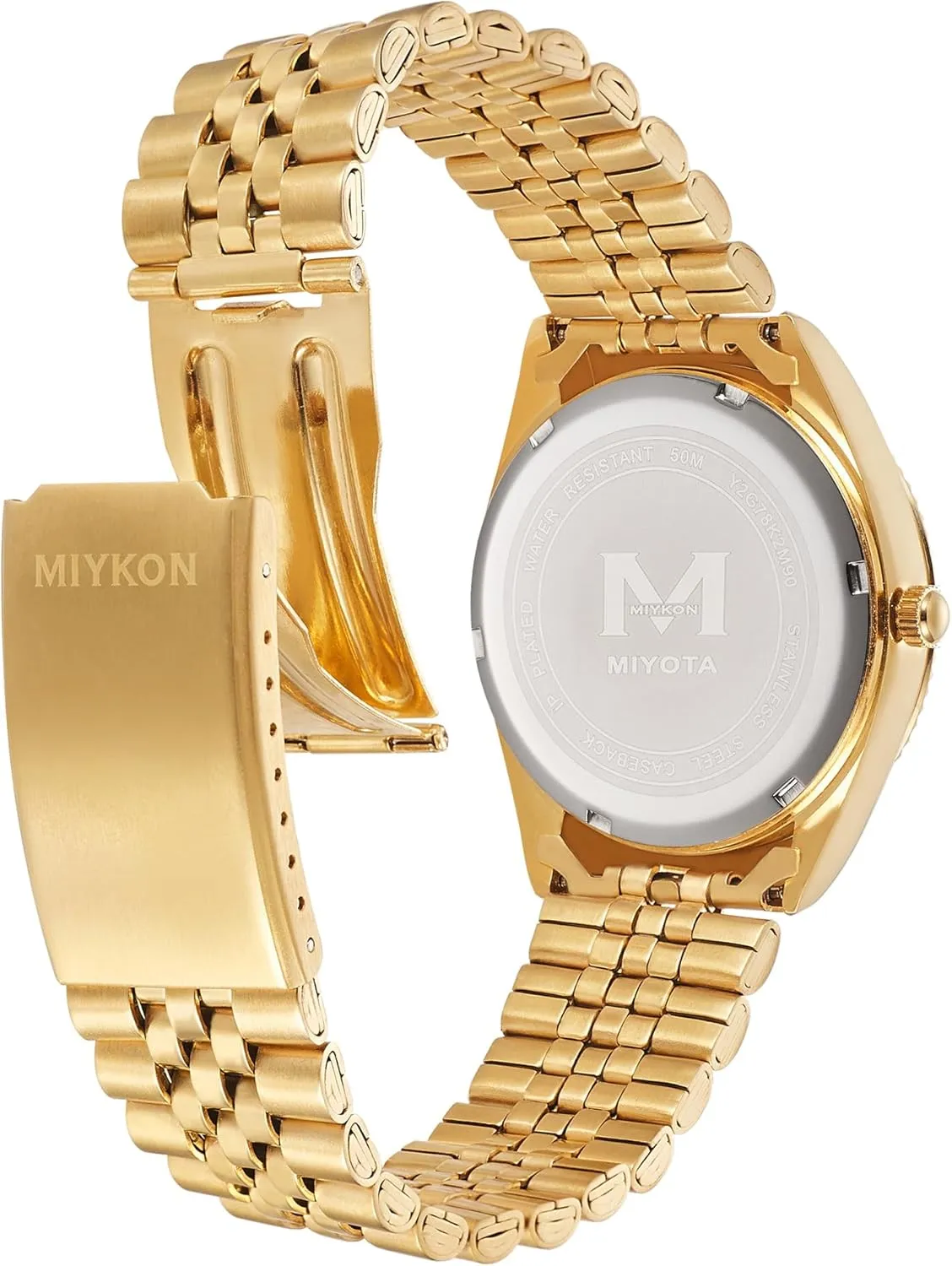 Quartz, 50M Water Resistant Miykon Silver and Gold Watches for Men | Day Date Mens Dress Watch with Genuine Crystals and Stainless Steel Bracelet | Ion Polished, Lume Hands, Anti-Scratch floor serve denomination exuberant Glass, Japan 