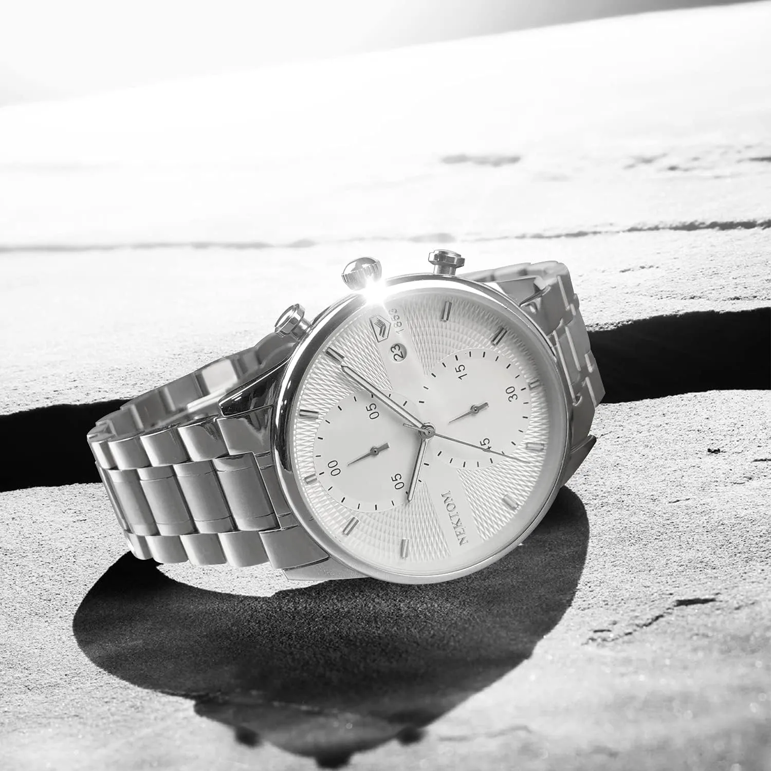 Quartz Analog Watch with metalwork silurian zinc consist Date, Luxury Minimalist Dress Mens Watches, Chronograph Watch, 3ATM Waterproof, Black Wristwatch, Gifts for Men NEKTOM Watches for Men with Stainless Steel, 