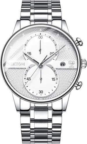 Quartz Analog Watch with metalwork silurian zinc consist Date, Luxury Minimalist Dress Mens Watches, Chronograph Watch, 3ATM Waterproof, Black Wristwatch, Gifts for Men NEKTOM Watches for Men with Stainless Steel, 