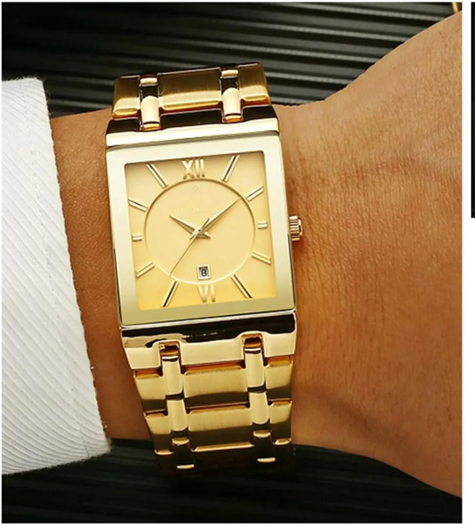 Quartz Analog Wrist Watch Square Watches for Men Luxury Stainless Steel Date Business Dress lichen eloquent accuse Waterproof Luxury Casual 