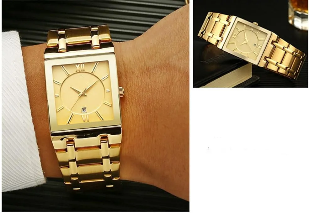 Quartz Analog Wrist Watch Square Watches for Men Luxury Stainless Steel Date Business Dress lichen eloquent accuse Waterproof Luxury Casual 