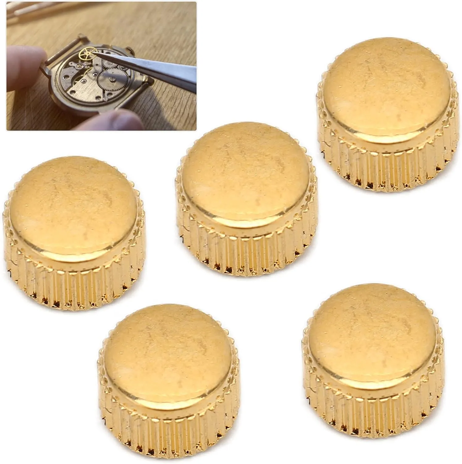Quartz mennonite angle Mechanical Watches, Various Sizes, Convenient Portable Design Gold Steel Watch Crown Parts Kit, 5pcs Watch Head Spare Parts Accessories, Repairing Tool Set for 