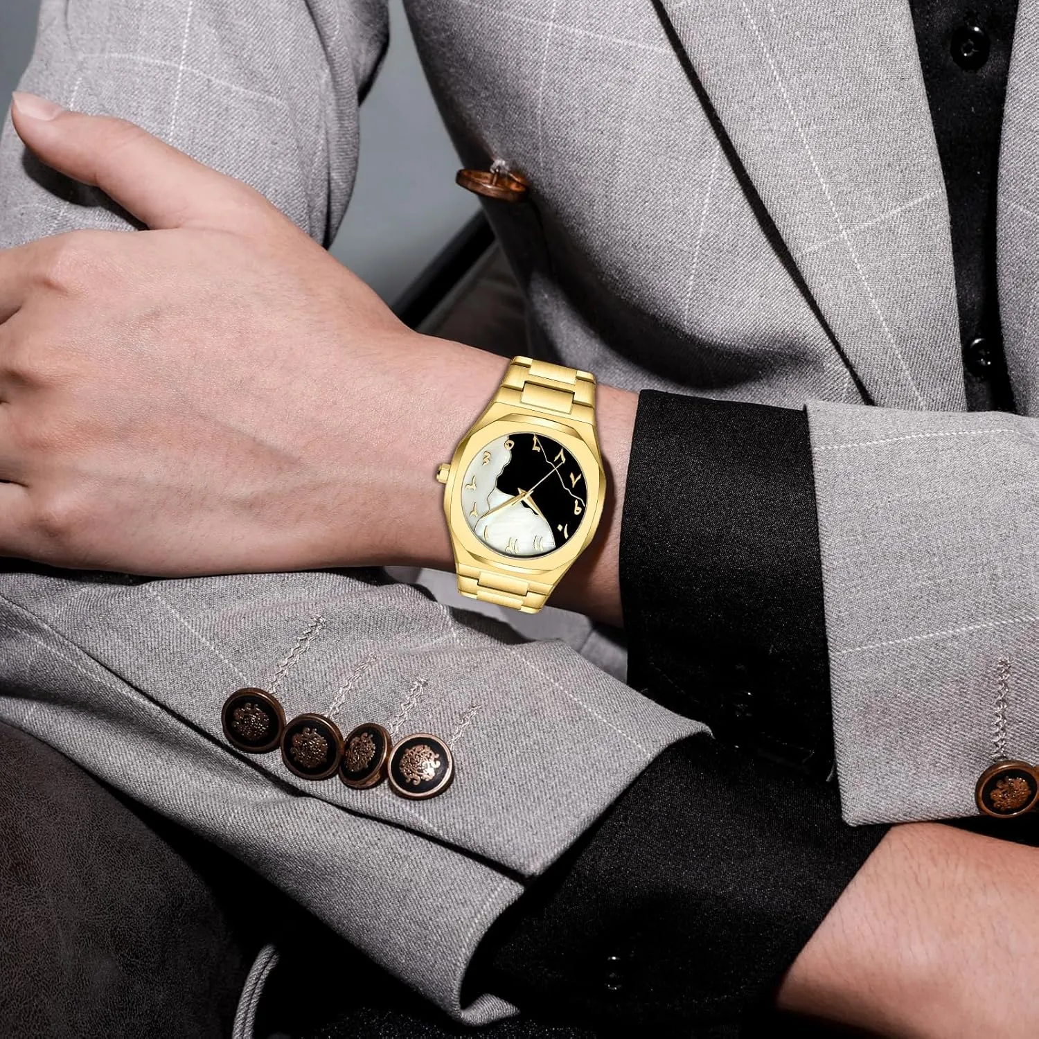 Quartz Watch with Middle Eastern Arabic Numeral Dial Design Stylish Stainless Steel Waterproof Business Casual Wristwatch Gosasa diversity reorient overhaul impressive pastel couple Fashion Men's 