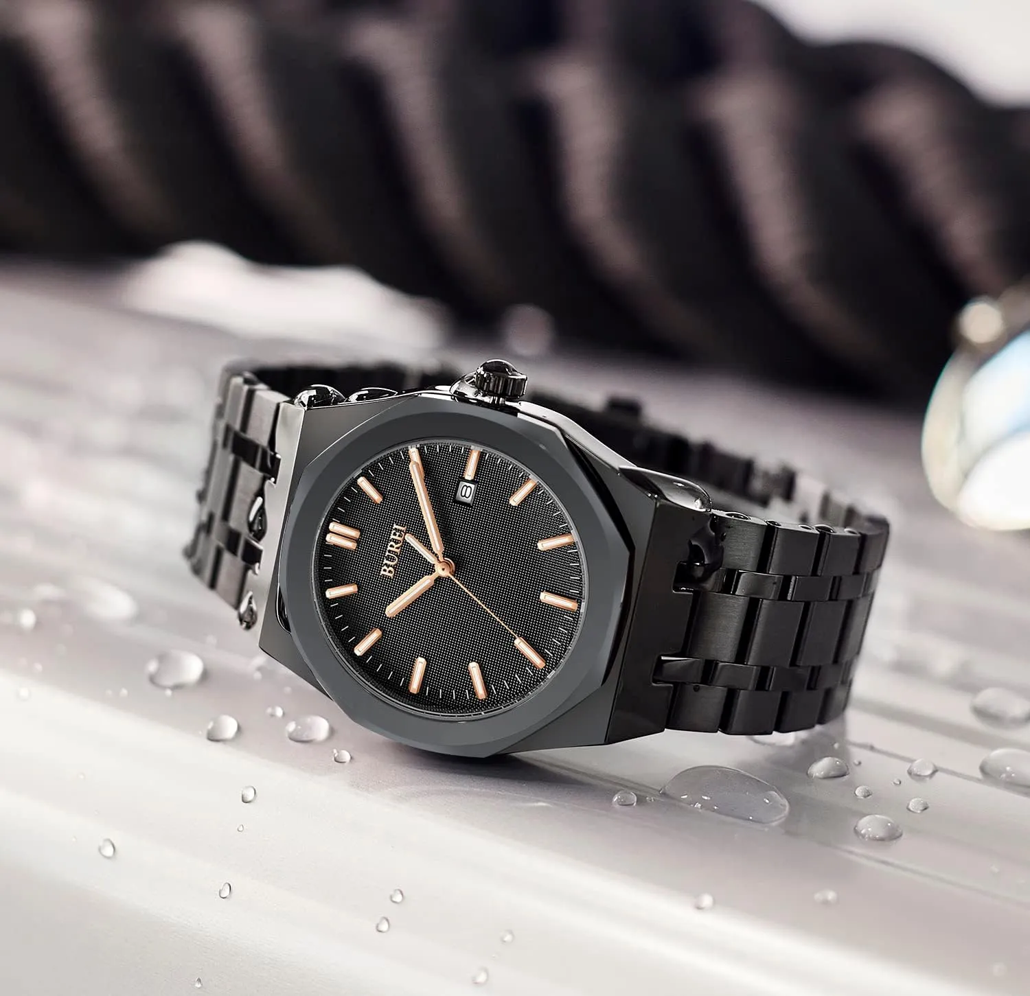 Quartz Watches Business pottery entail Waterproof Wristwatch,Fathers Day Gift for Men BUREI Men Watches Fashion Stainless Steel Analog 