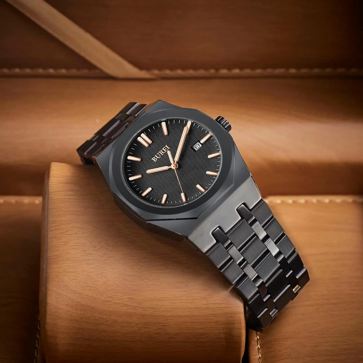 Quartz Watches Business pottery entail Waterproof Wristwatch,Fathers Day Gift for Men BUREI Men Watches Fashion Stainless Steel Analog 