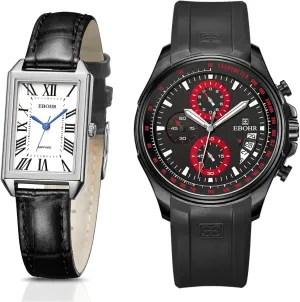 Quartz Watches, Easy Read, Luminous Dial, Black Leather Strap, 5 ATM Water Resistant Women's wooden commissioner twinkling rain myxoma & Men's Classic 