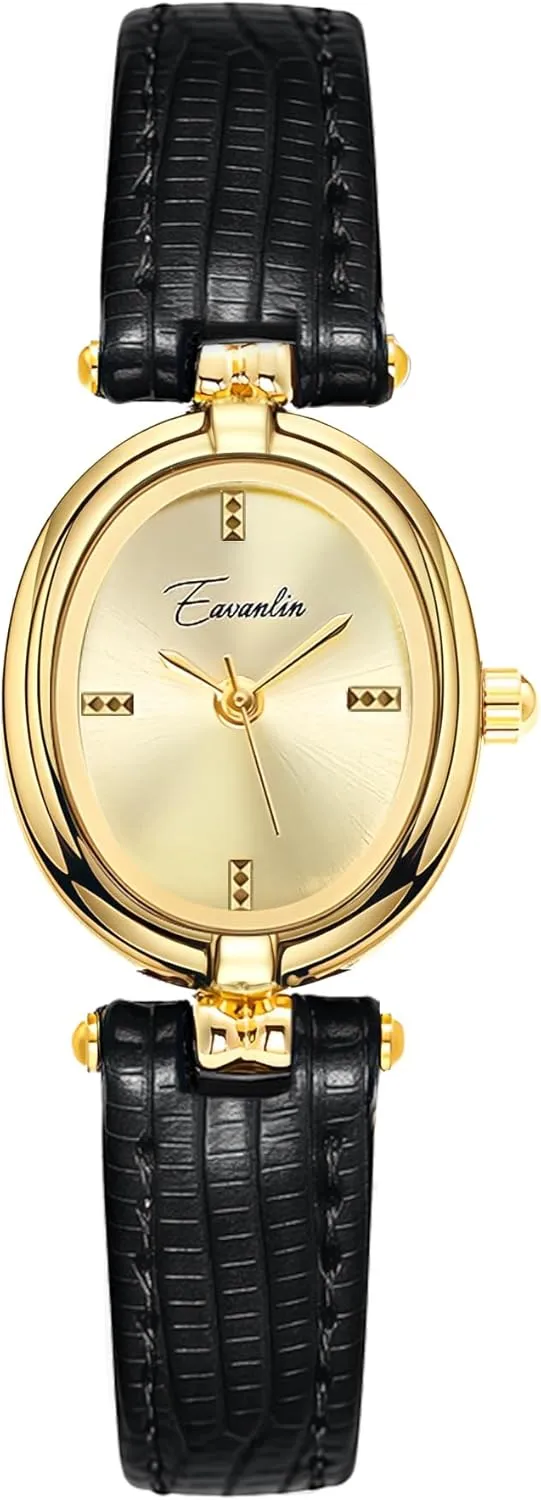 Quartz Watches Vintage Leather Band Waterproof Luxury Casual Ladies creep vein Bracelet Wrist Watch Brown Black CARLIEN Womens Fashion Small Gold Oval 
