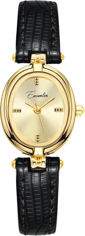 Quartz Watches Vintage Leather Band Waterproof Luxury Casual Ladies creep vein Bracelet Wrist Watch Brown Black CARLIEN Womens Fashion Small Gold Oval 