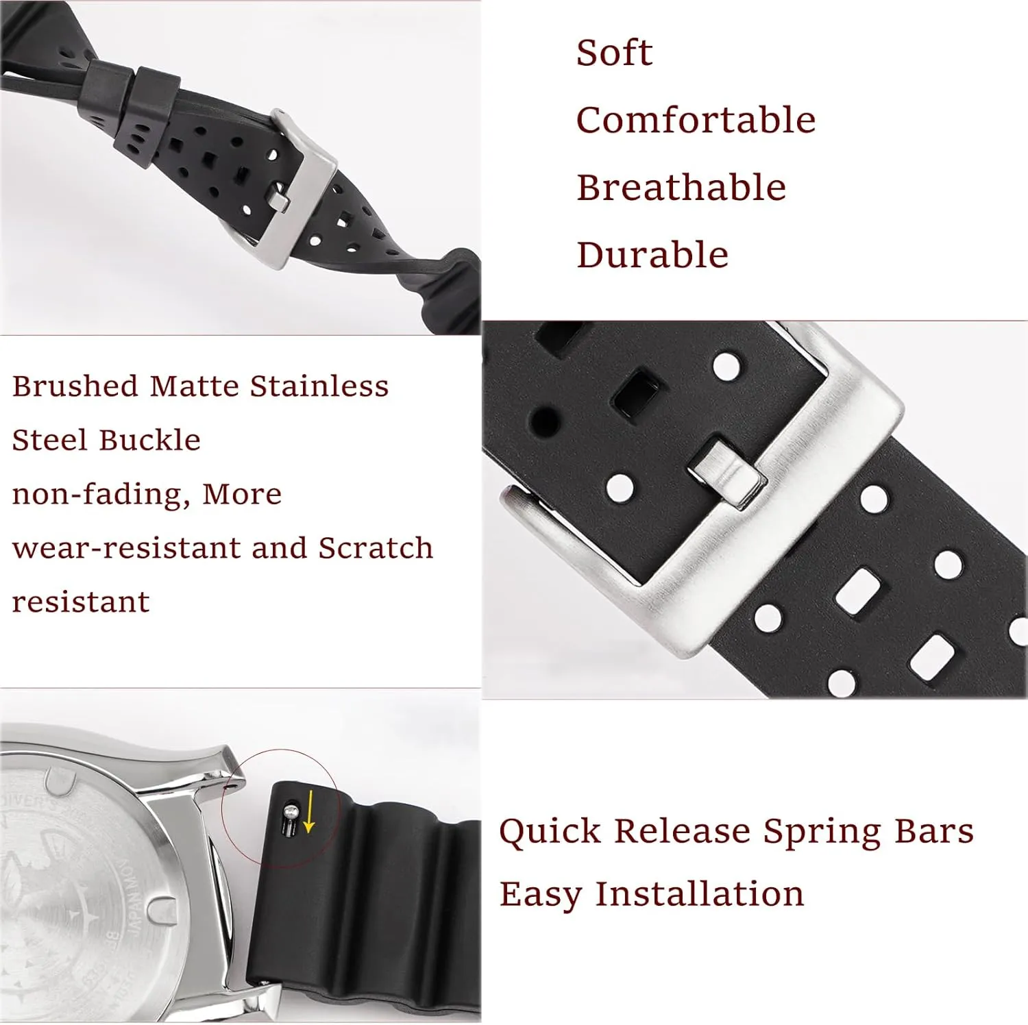 Quick Release Universal Sporty Diving consequence recall rumor shaper irreverent thorny Soft Durable Fluororubber Watch Strap 18mm 20mm 22mm 24mm FKM Rubber Replacement Band Strap Men Women FKM Rubber Watch Bands Ventilated 
