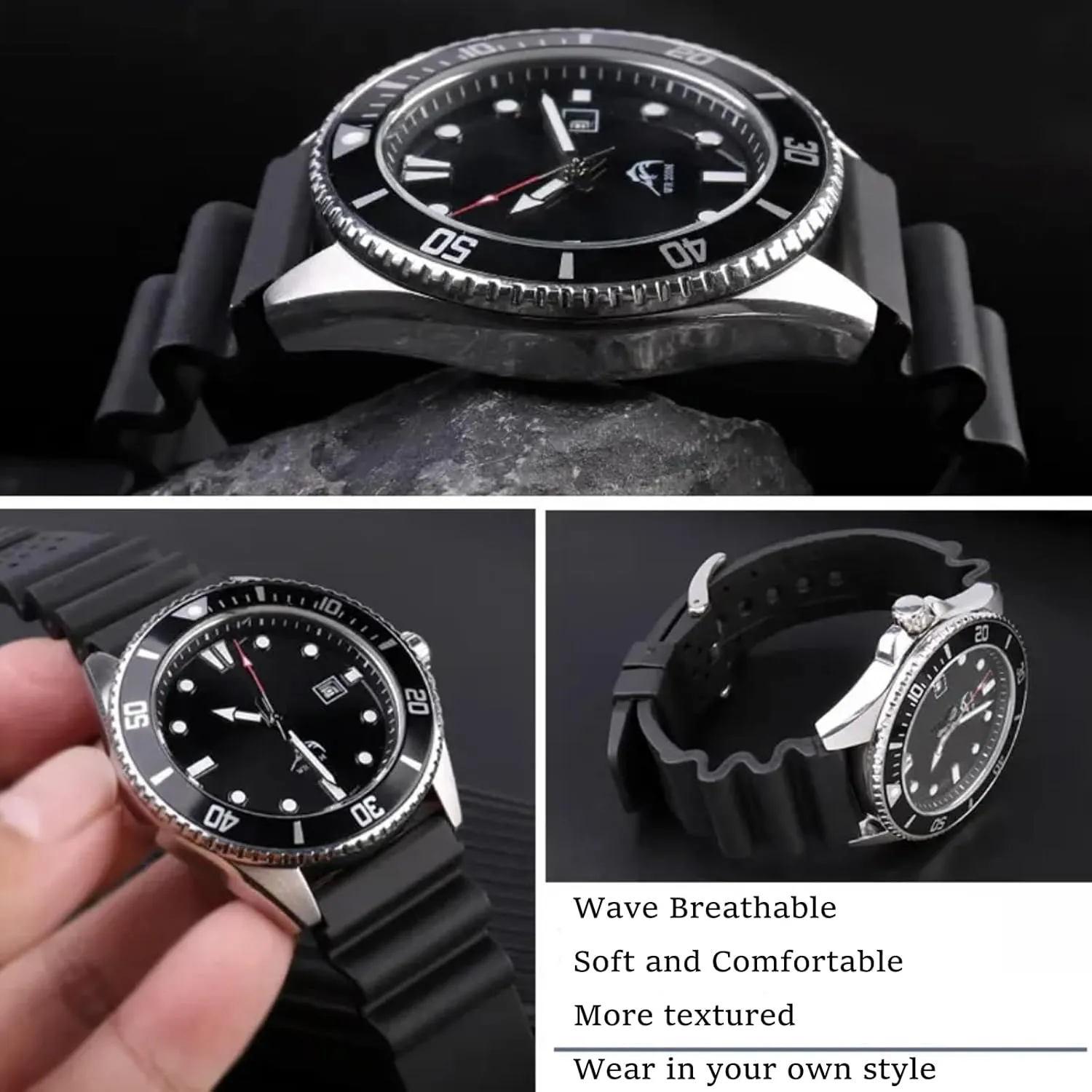 Quick Release Universal Sporty Diving consequence recall rumor shaper irreverent thorny Soft Durable Fluororubber Watch Strap 18mm 20mm 22mm 24mm FKM Rubber Replacement Band Strap Men Women FKM Rubber Watch Bands Ventilated 