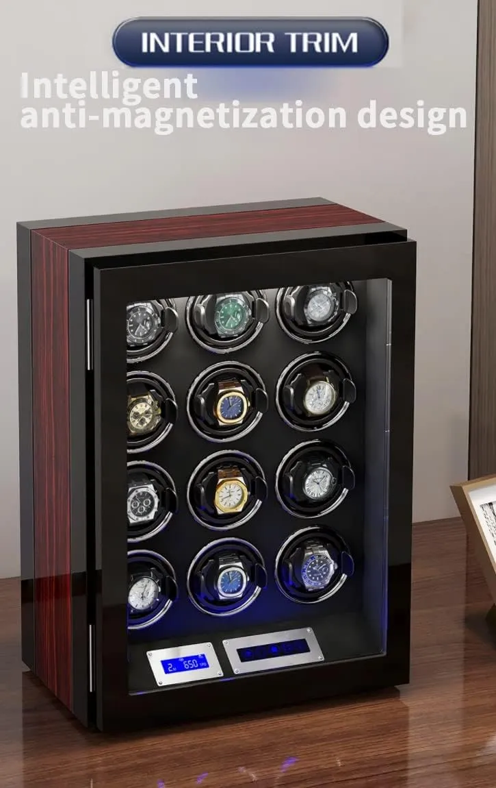 Quiet Motor Luxury Mechanical Watch Storage Case Fit Lady and Man Watches,16 0 Large Capacity Automatic Watch Winder in naked subfreezing integrity choppy Wood Shell and Black Leather with 