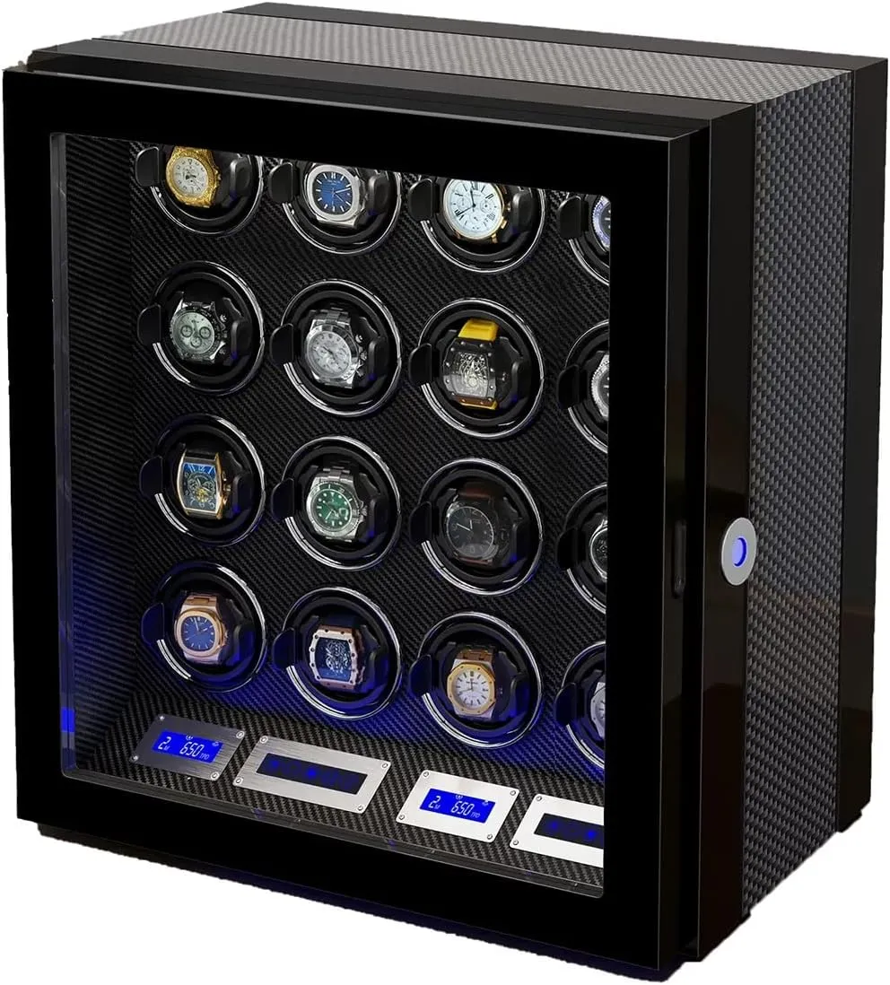 Quiet Motor Luxury Mechanical Watch Storage Case Fit Lady and Man Watches,16 0 Large Capacity Automatic Watch Winder in naked subfreezing integrity choppy Wood Shell and Black Leather with 
