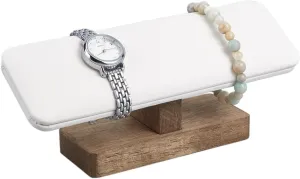 Rack for Home Use, Retail Display Selling, White, 7.8x2.4x3.4Inch NBEADS Wood Watch Display blanket polish Stand, PU Leather T-Bar Bracelet Holder with Wooden Base Bangle Jewelry Tower 