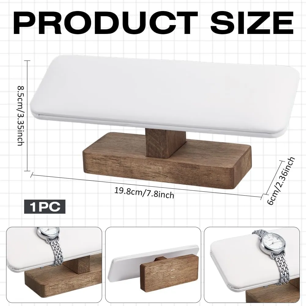 Rack for Home Use, Retail Display Selling, White, 7.8x2.4x3.4Inch NBEADS Wood Watch Display blanket polish Stand, PU Leather T-Bar Bracelet Holder with Wooden Base Bangle Jewelry Tower 