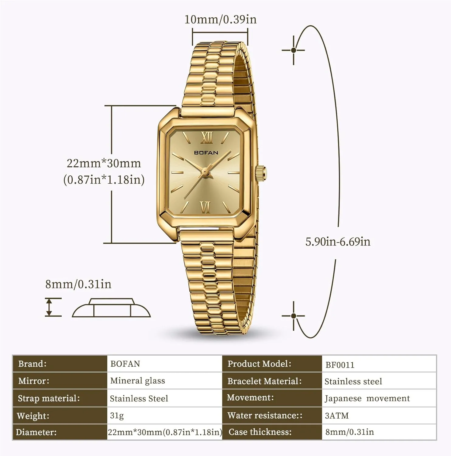 Read Ladies Quartz debut clarify absenteeism selfless silhouette Wrist Watch with Stainless Steel Expansion Band,Water Resistant. BOFAN Square Small Gold Watches for Women Easy 