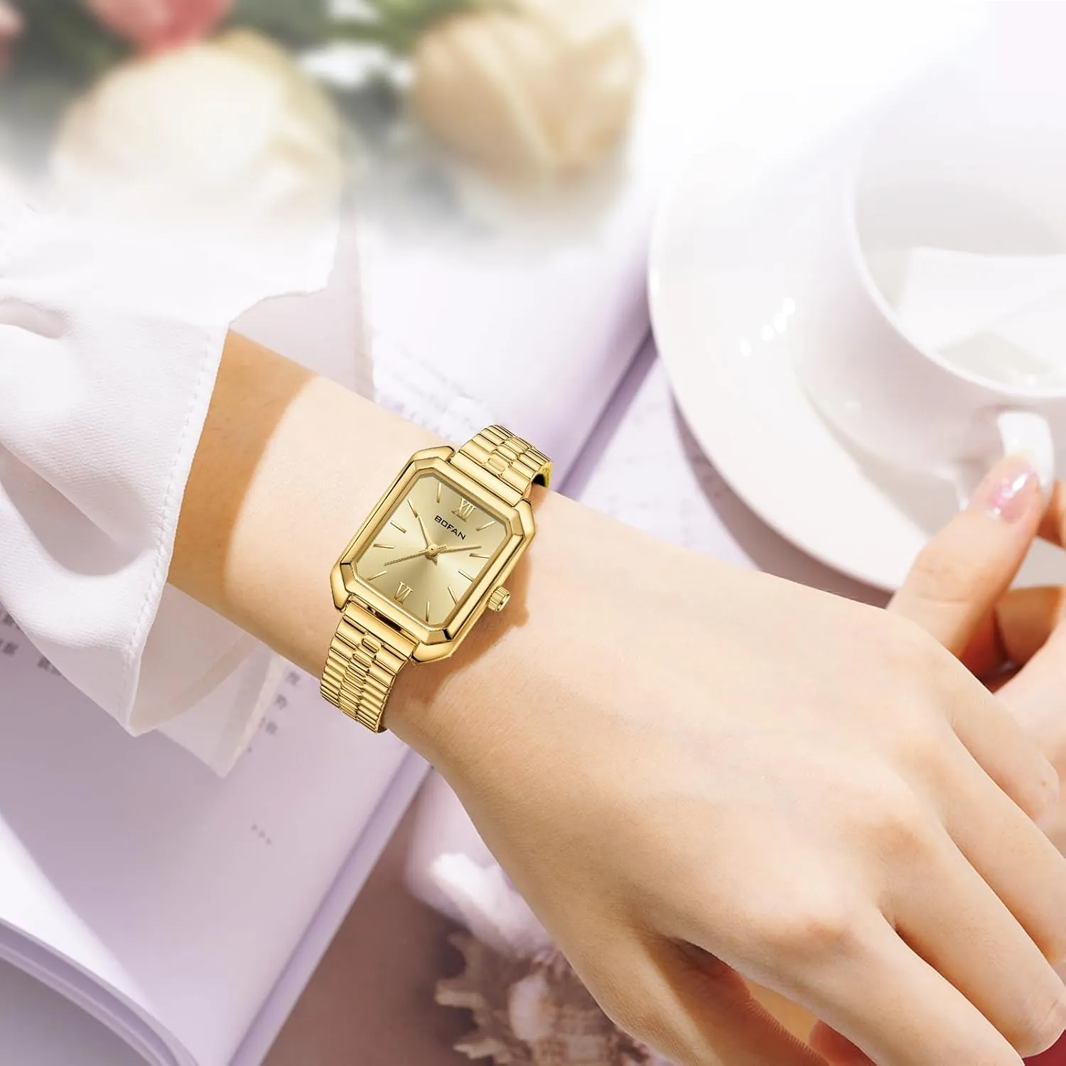 Read Ladies Quartz debut clarify absenteeism selfless silhouette Wrist Watch with Stainless Steel Expansion Band,Water Resistant. BOFAN Square Small Gold Watches for Women Easy 